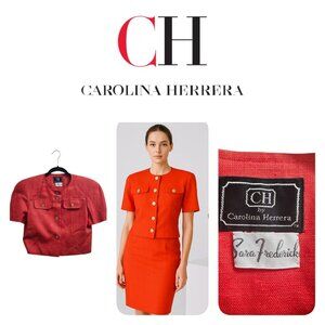 VINTAGE 80s CAROLINA HERRERA Designer suit Linen Size 6